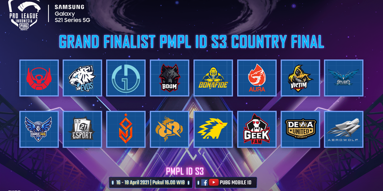 16 tim yang bertanding di Grand Final PMPL ID Season 3 2021.