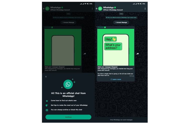 WhatsApp dilaporkan mulai merilis Official WhatsApp Account untuk membagikan berita terbaru soal pembaruan (termasuk syarat, kebijakan, fitur) dan tip tentang cara memanfaatkan WhatsApp secara maksimal.