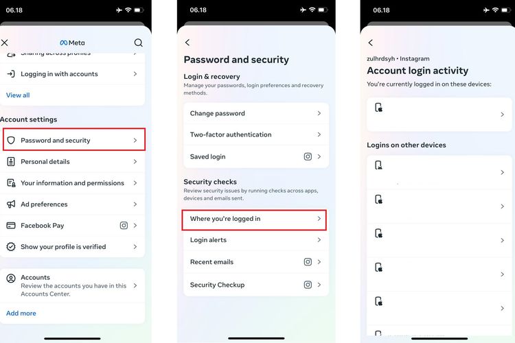 Ilustrasi cara melihat aktivitas login IG di HP iPhone.