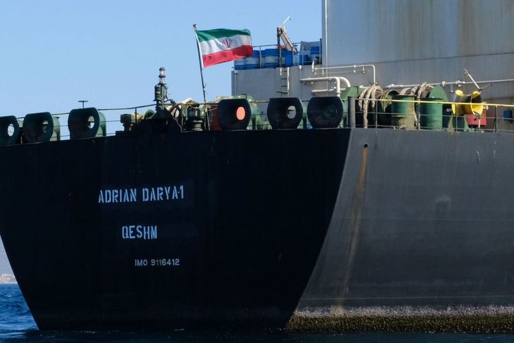 Kapal Adrian Darya-1 (dulunya Grace-1). Kapal tanker yang dipunyai Iran. Saat ini kapal itu diduga menuju Suriah setelah mematikan alat pelacaknya Senin (2/9/2019).
