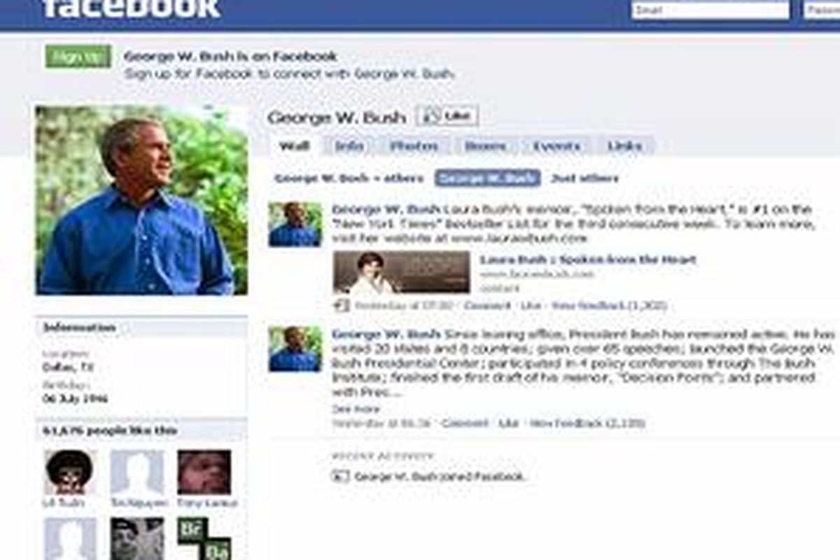 Getting personal: George W Bushs Facebook page has attracted 67,000 fans in just one day  
