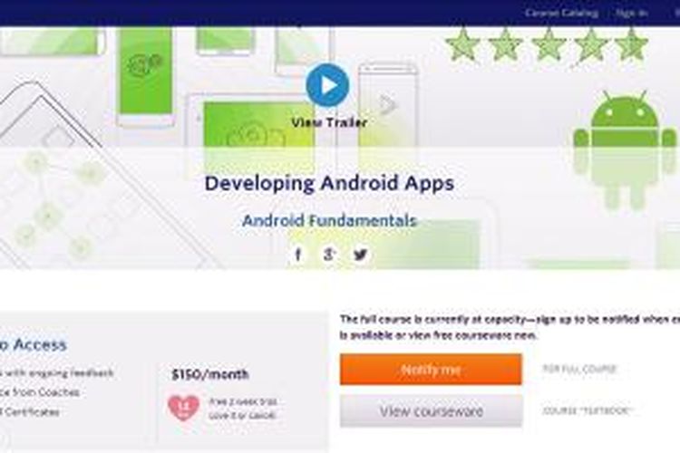 Google dan Udacity membuka kelas kursus membangun aplikasi Android.