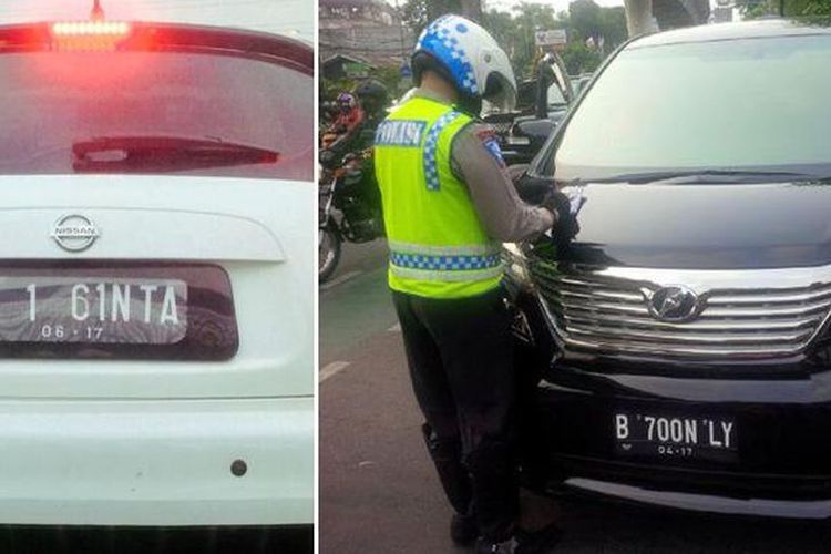 Polisi menilang kendaraan dengan plat nomor yang tidak sesuai regulasi