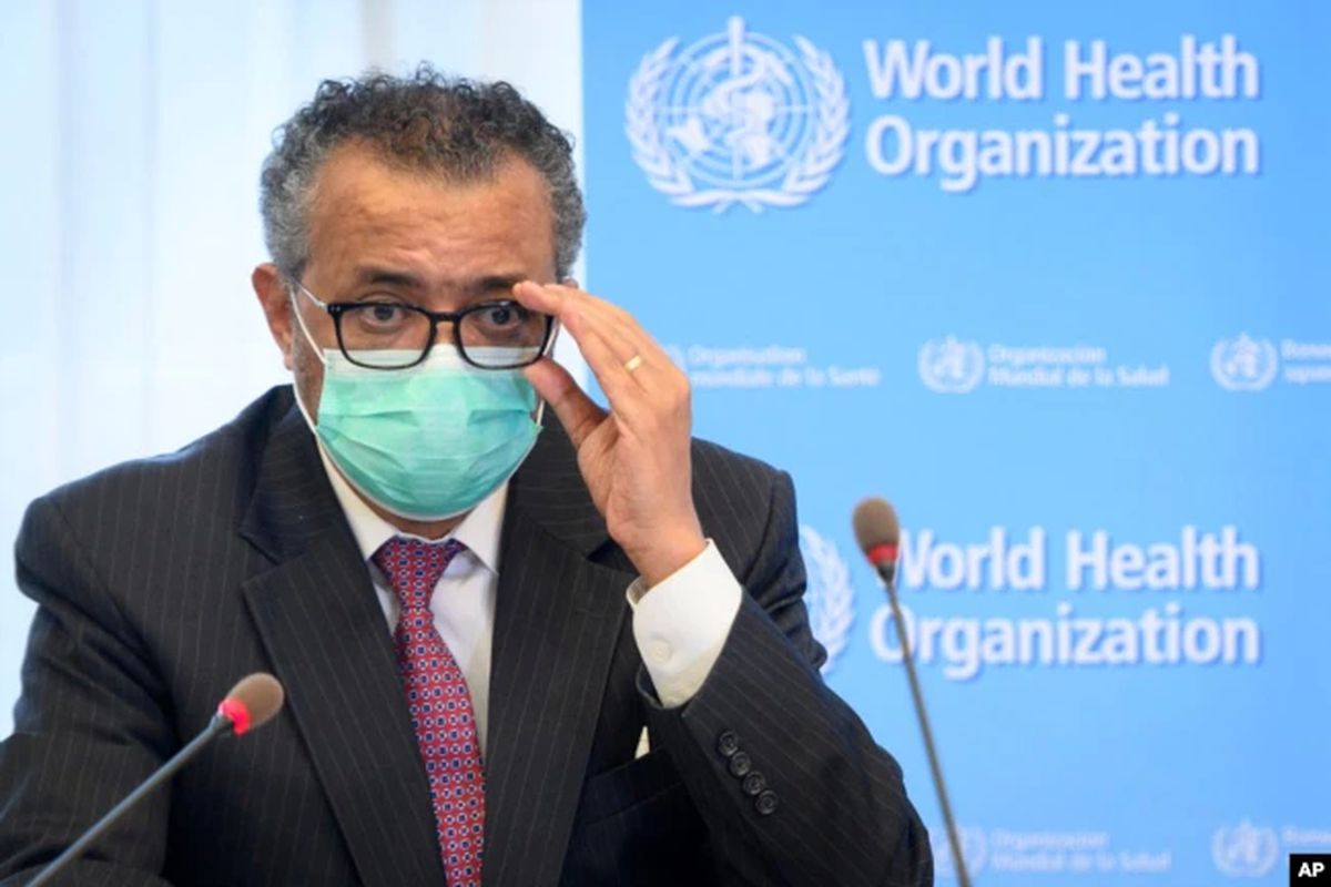 Direktur Jenderal WHO Tedros Adhanom Ghebreyesus berbicara di Jenewa, Swiss.