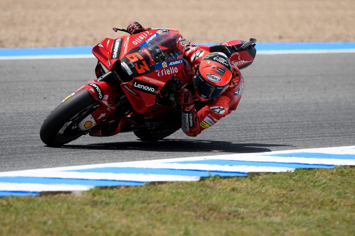 Pebalap Ducati Lenovo Francesco Bagnaia saat balapan MotoGP Spanyol 2022 di Sirkuit Jerez, Minggu (1/5/2022) malam WIB. 