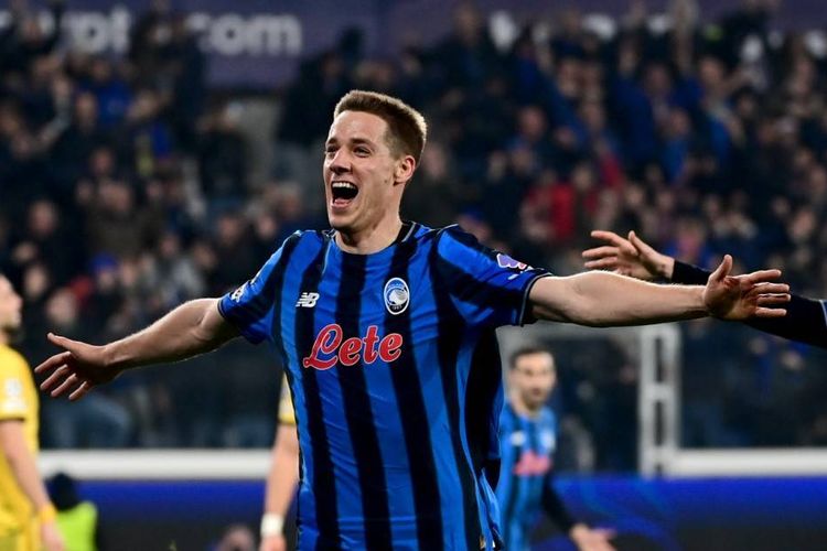 Gelandang Atalanta, Mario Pasalic, merayakan gol ke gawang Borussia Dortmund. Hasil Liga Champions Atalanta vs Dortmund bergulir di New Balance Arena, Bergamo, pada Kamis (26/2/2026) dini hari WIB.