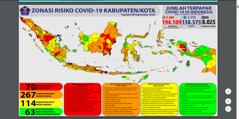 Tangkapan layar jumlah zona risiko Covid-19 di Indonesia