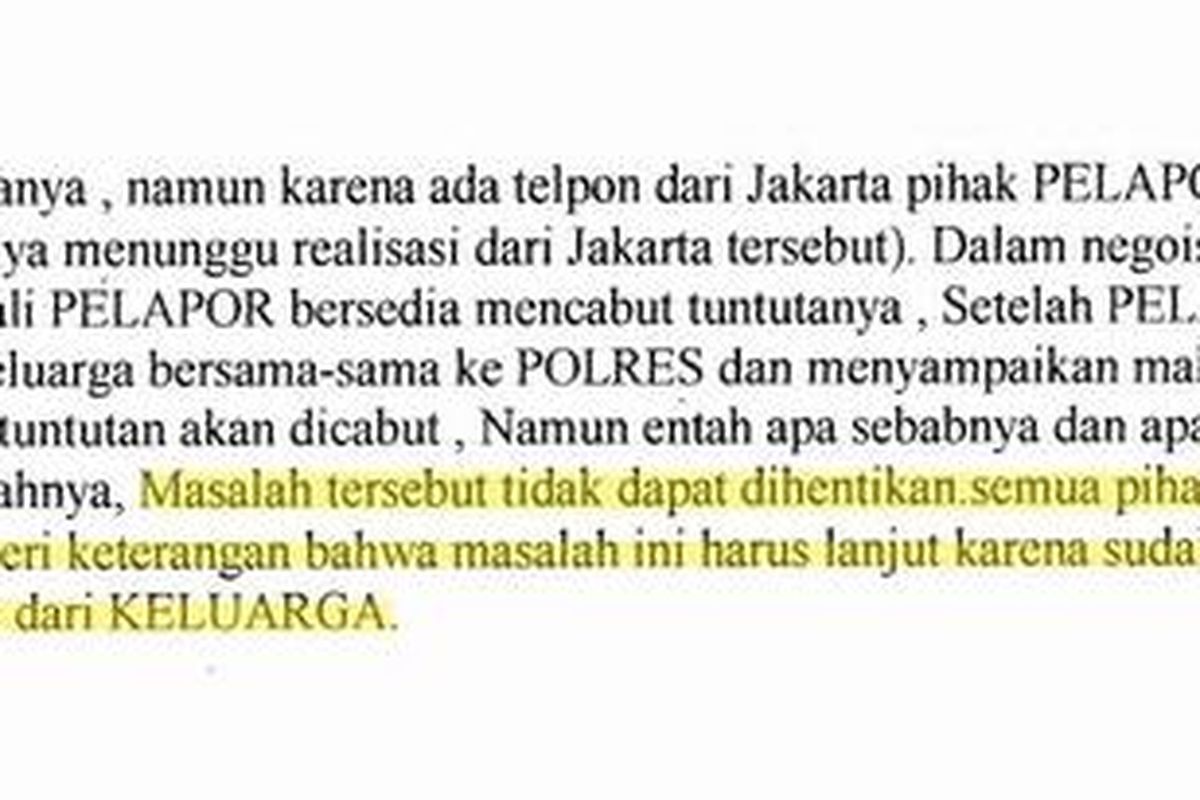 Salah satu bagian surat Nur Tjahjono, sepupu Presiden Susilo Bambang Yudhoyono.