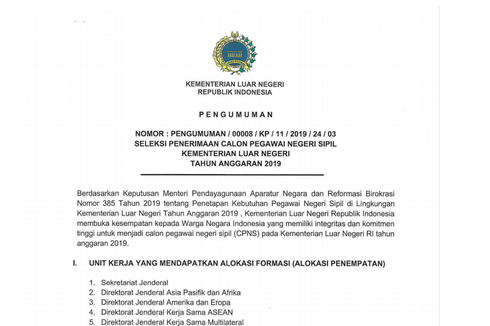 Kemenlu Buka 132 Formasi pada CPNS 2019, Ini Rinciannya