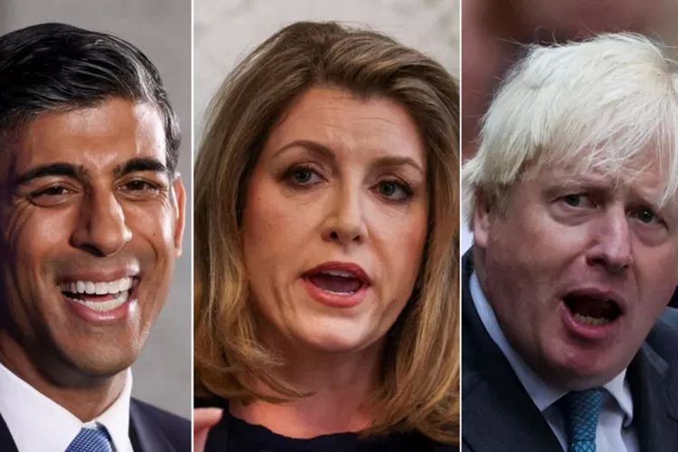 Rishi Sunak, Penny Mordaunt, Boris Johnson--tiga kandidat yang dijagokan dalam pemilihan pemimpin Partai Konservatif setelah Liz Truss mengundurkan diri.