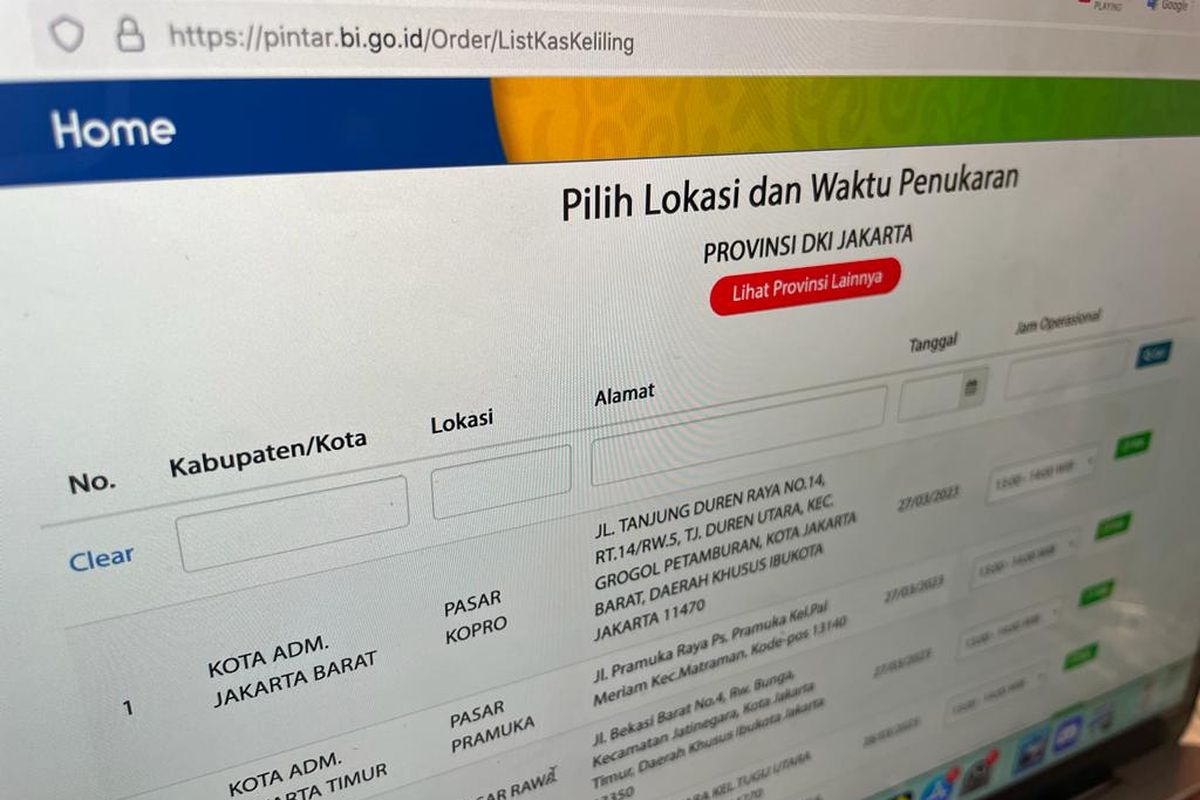 Tampilan aplikasi PINTAR BI buat tukar uang baru Lebaran 2023 di kas keliling. 