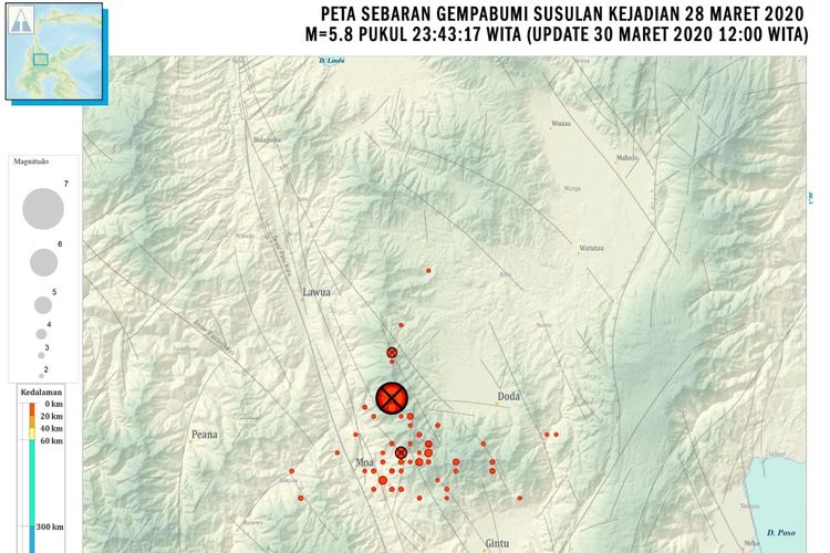 Peta sebaran gempa Sigi 28 Maret 2020