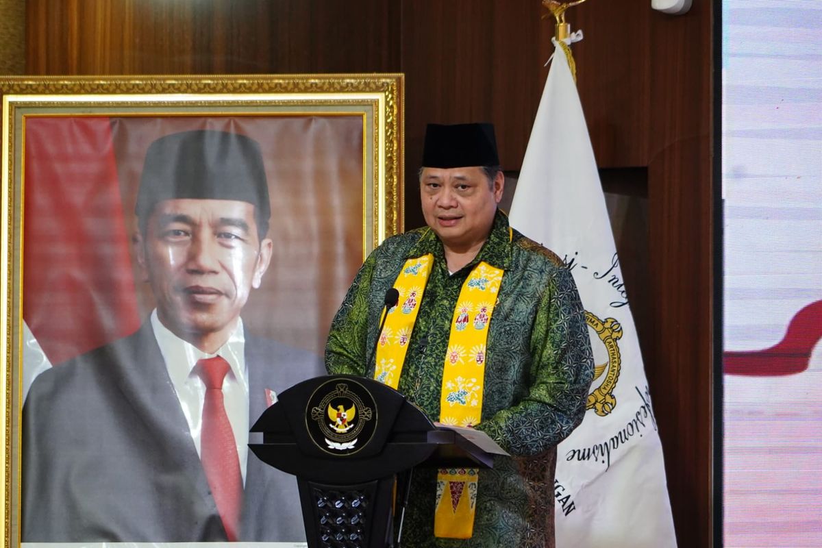 Menteri Koordinator Bidang Perekonomian Airlangga Hartarto dalam Rapat Kerja Pelaksana Badan Pemeriksa Keuangan (BPK) RI Tahun 2023,  di Jakarta, Senin (28/8/2023). 