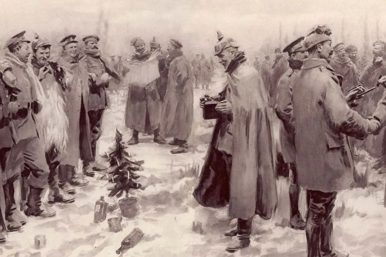 Ilustrasi Tentara Inggris dan Jerman dalam Peristiwa Christmas Truce.