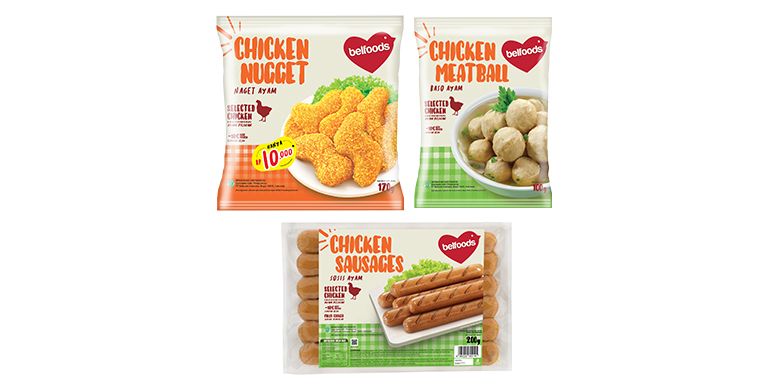 Kemasan 1 kali saji Belfoods Rp. 10.000 (Nugget Ayam, Baso Ayam & Sosis Ayam).