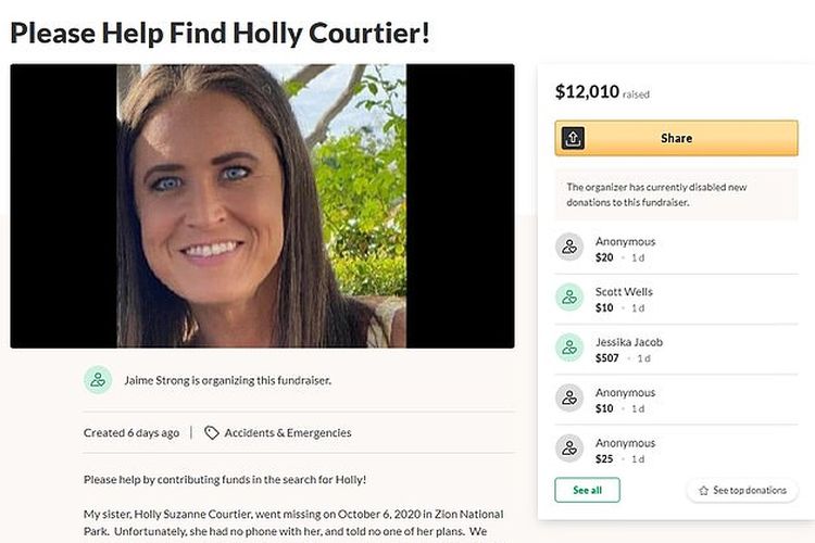Holly Courtier ditemukan dalam keadaan semrawut setelah dikabarkan menghilang selama 12 hari di Taman Nasional Zion.