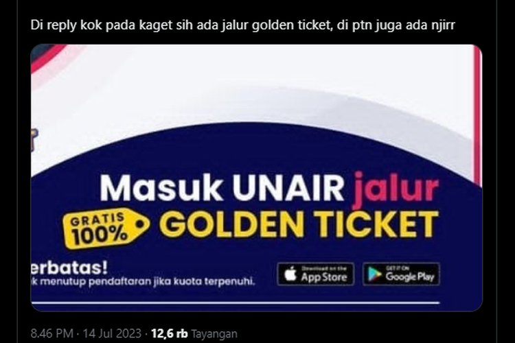 Golden ticket masuk Unair.