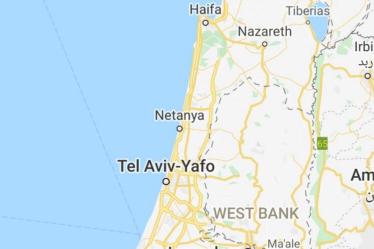 Sebuah tangkapan layar yang menunjukkan peta online palestina dihapus dari google maps.

