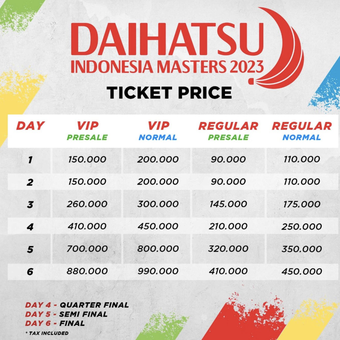 Tangkapan layar soal Daftar harga tiket Indonesia Masters 2023 di media sosial Twitter PBSI.