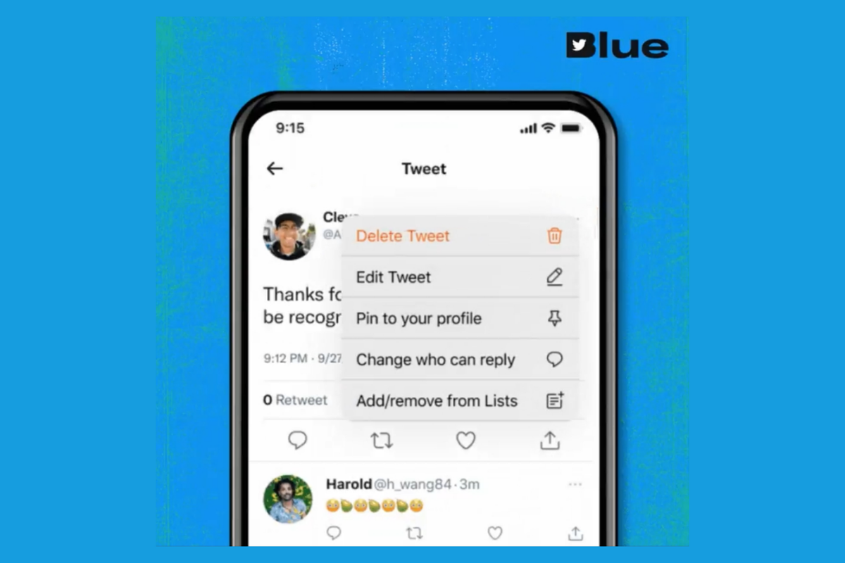Ilustrasi fitur Edit Tweet untuk pengguna Twitter Blue.