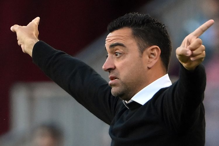 Reaksi pelatih Barcelona, Xavi Hernadez, saat timnya menjamu Osasuna dalam pekan ke-33 LaLiga Spanyol 2022-23 di Stadion Camp Nou, Rabu (3/5/2023) dini hari WIB.