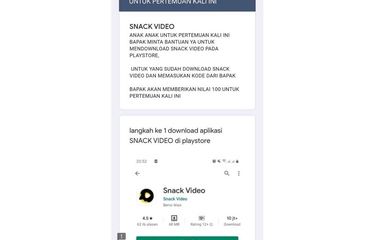 Tangkapan layar ajakan guru untuk murid-muridnya mendownload Snack Video dan memasukkan kode referral darinya.