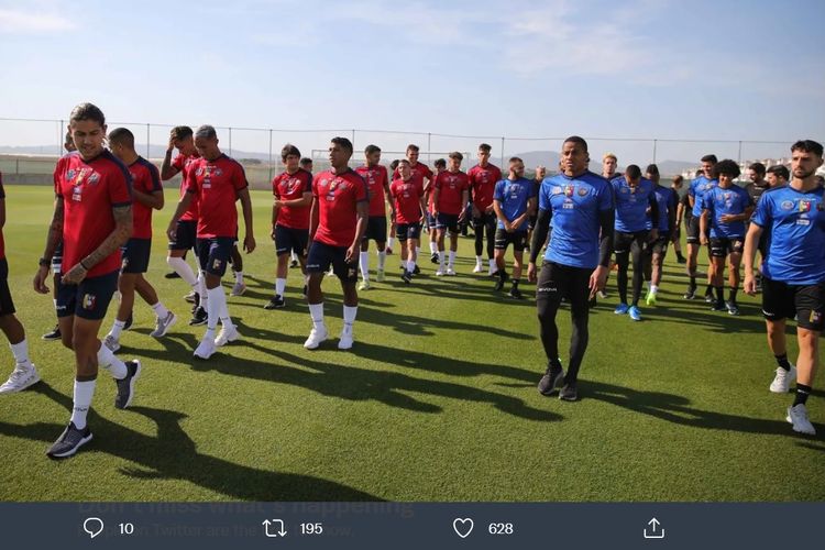 Tangkapan layar Twitter @SeleVinotinto yang memuat momen persiapan timnas U21 Venezuela di Toulon Cup 2022.