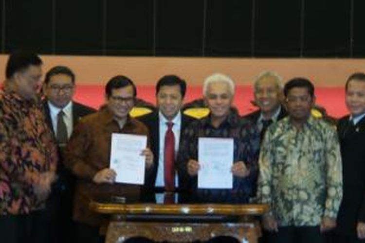 Koalisi Merah Putih dan Koalisi Indonesia Tandatangani Kesepakatan berdamai di DPR
