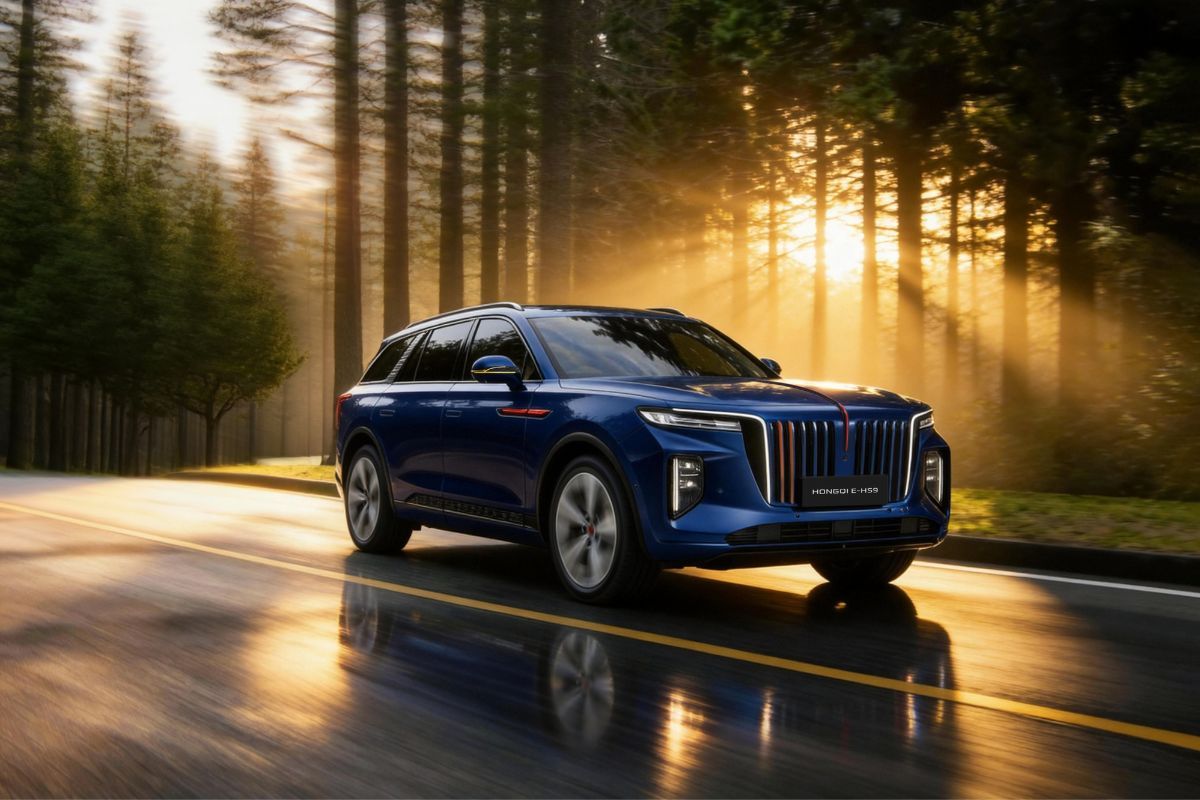 SUV elektrik model E-HS9 dengan desain elegan yang menampilkan kemewahan yang tegas, selaras dengan karakter khas Hongqi. 