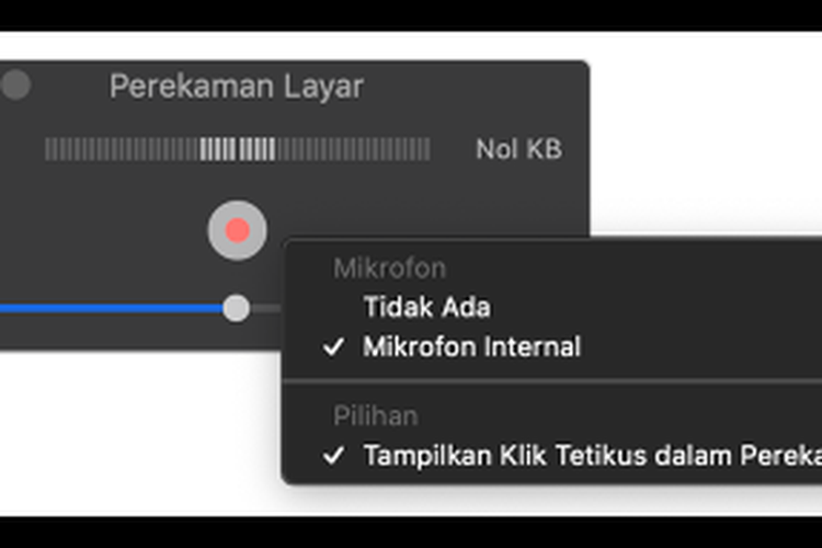 Tampilan perkam layar menggunakan aplikasi QuickTime Player pada Mac Book.
