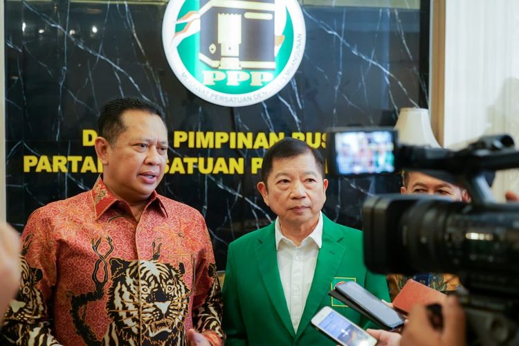 Ketua MPR Bambang Soesatyo (kiri) dan Ketua Umum Partai Persatuan Pembangunan (PPP) Suharso Monoarfa. Ketua MPR RI Bambang Soesatyo mengapresiasi dukungan Pengurus Pusat PPP tentang pentingnya Konsensus Nasional Kembalikan MPR RI Sebagai Lembaga Tertinggi Negara dan Indonesia kembali memiliki Haluan Negara, atau yang kini dikenal dengan nomenklatur Pokok-Pokok Haluan Negara (PPHN). 