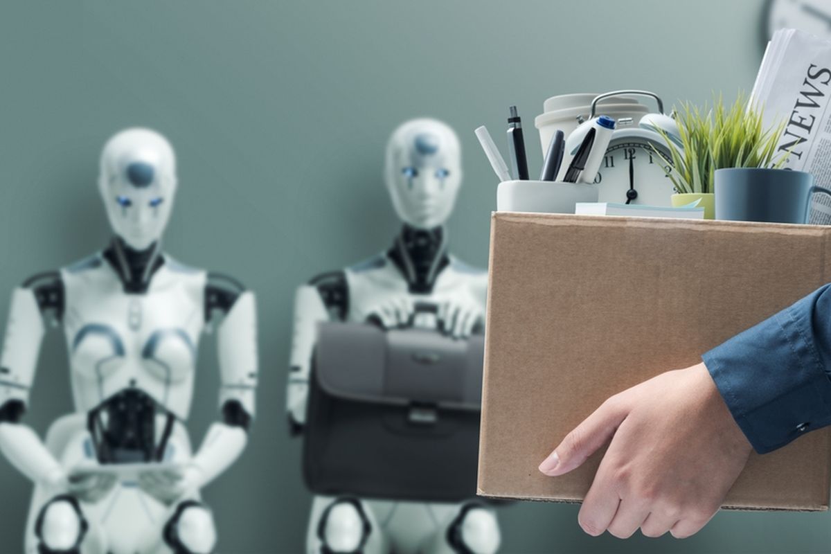 Ilustrasi teknologi AI (Artificial Intelligence) gantikan peran manusia dalam sektor pekerjaan. 