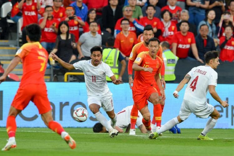 China memastikan lolos ke babak 16 besar Piala Asia 2019 seusai memenangi laga kedua Grup C melawan Filipina, 11 Januari 2019. 