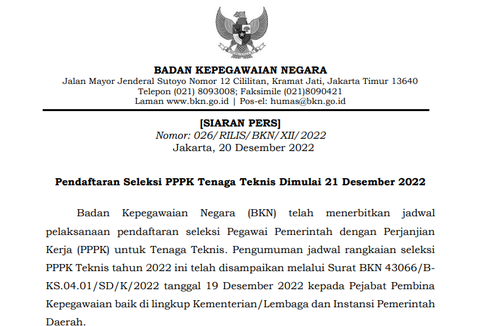 Seleksi Penerimaan PPPK Tenaga Teknis 2022 Dibuka hingga Januari 2023, Catat Jadwalnya