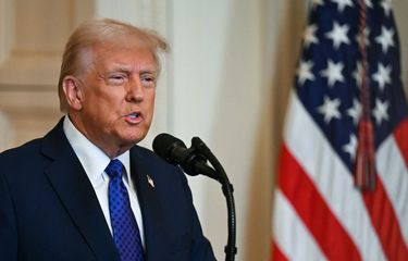Presiden Amerika Serikat Donald Trump saat berpidato di Gedung Putih, Washington DC, Rabu (29/1/2025). Trump berlakukan tarif impor yang tinggi untuk barang yang masuk ke AS dari China, Kanada, dan Meksiko