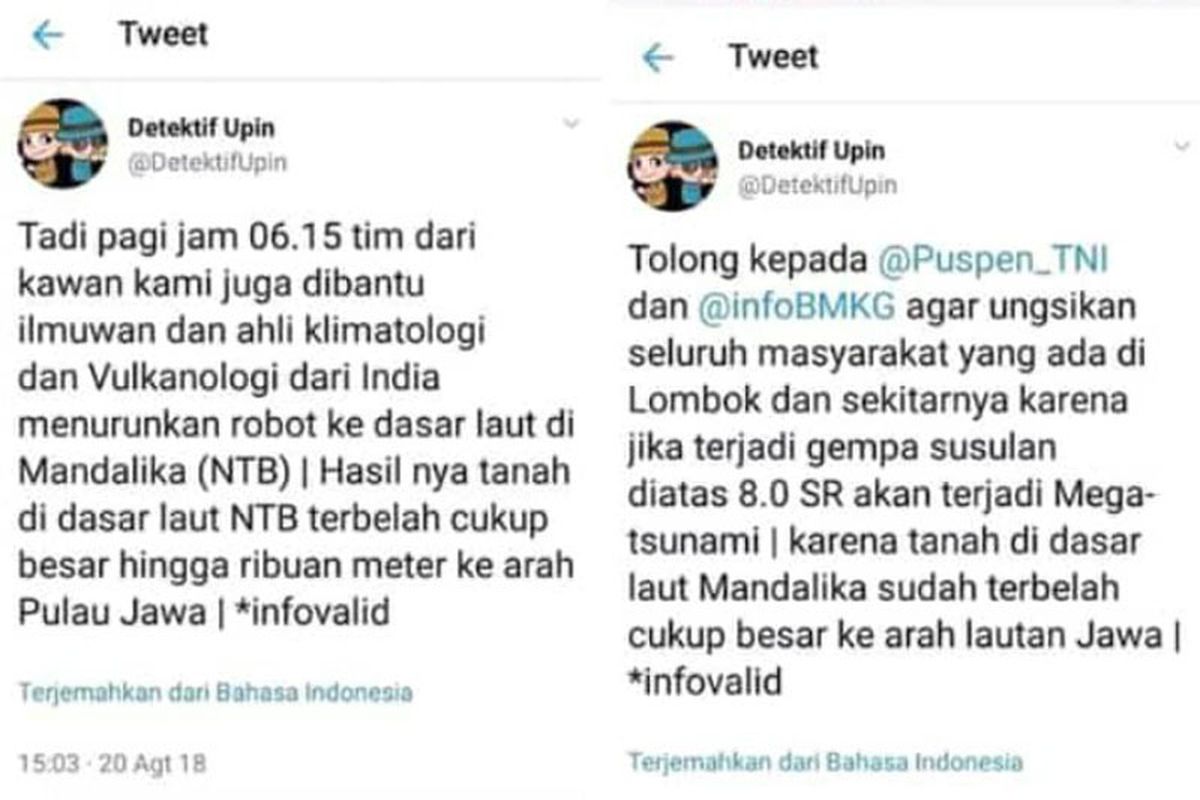 Seiringan dengan ramainya berita gempa di NTB, menyusul pula berita hoaks yang dapat meningkatkan keresahan masyarakat.