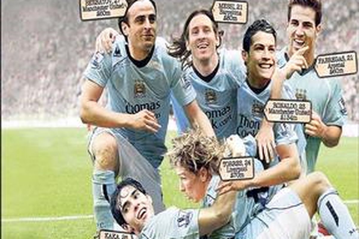 Enam bintang yang ditarget Manchester City, Dimitar Berbatov, Lionel Messi, Cesc Fabregas, Kaka, Fernando Torres, dan Cristiano Ronaldo.