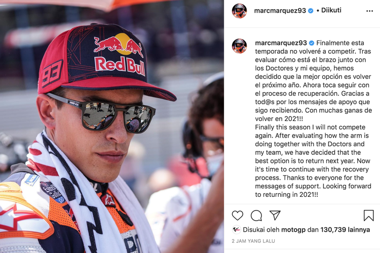 Marc Marquez umumkan dirinya akan kembali balapan pada MotoGP 2021