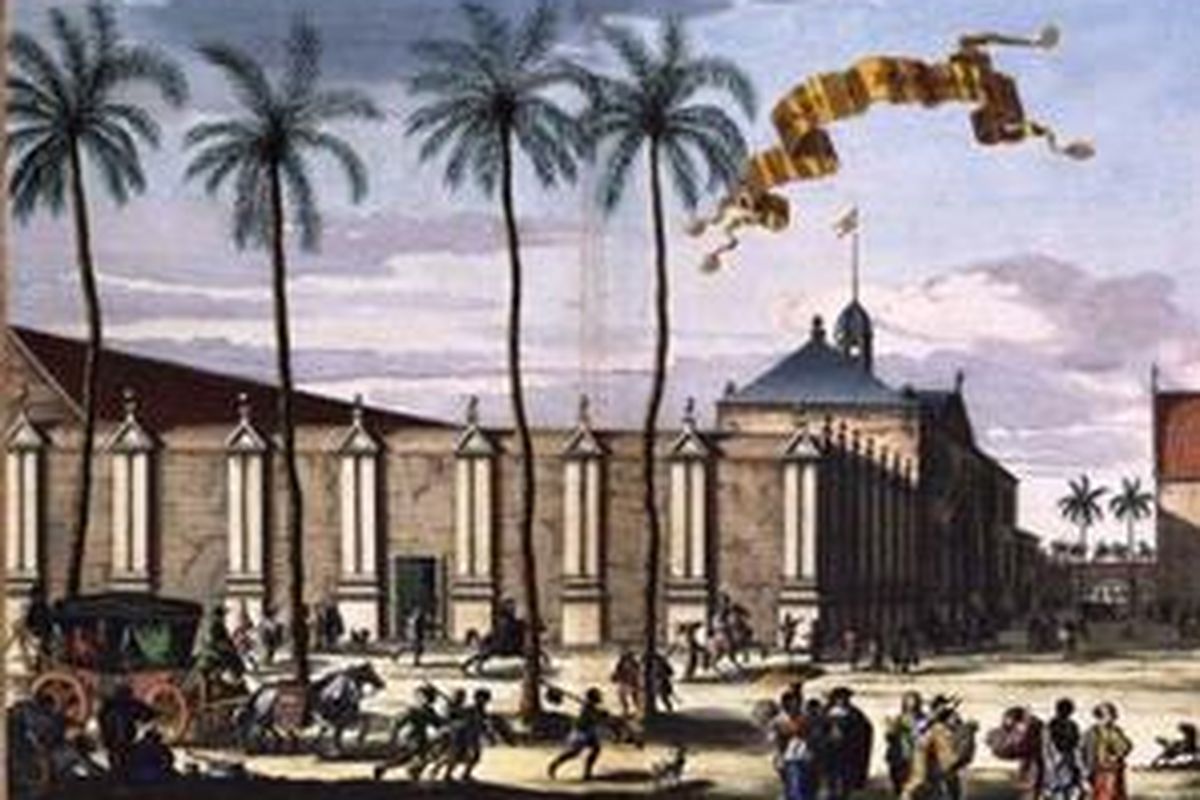 Beginilah ilustrasi tentang balai kota di tahun 1682. Ilustrasi itu digambarkan dalam buku jurnal perjalanan Johan Nieuhoff.