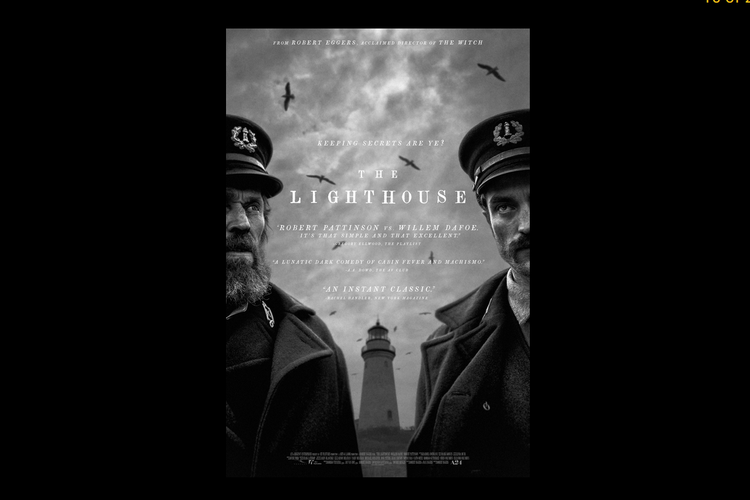 Poster film The Lighthouse (2019) yang dibintangi Willem Defoe dan Robert Pattinson.