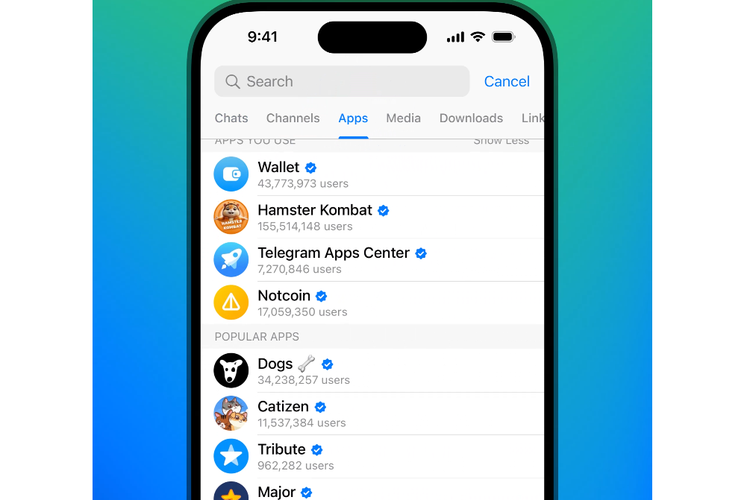 Menu Mini Apps di Telegram mempermudah pengguna mencari aplikasi mini, game, dan lain sebagainya.