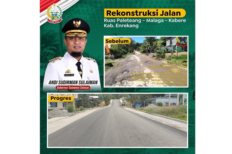 Perbaikan jalan di Kabupaten Enrekan mulai tunjukkan progres.