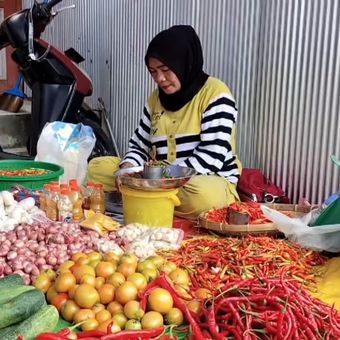 Ilustrasi pedagang cabai di pasar tradisional. 