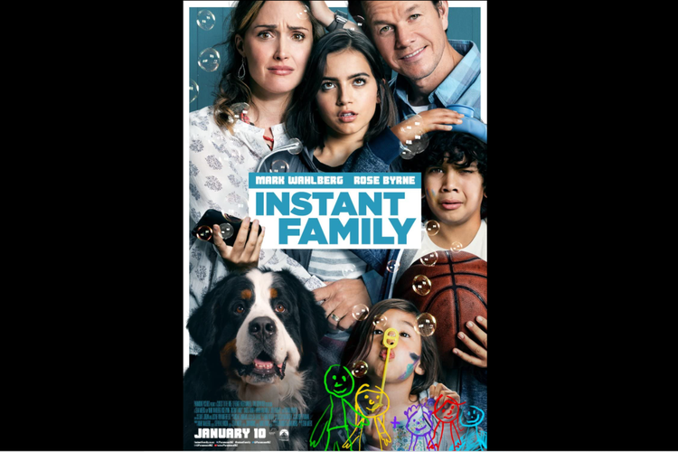 Rose Byrne, Mark Wahlberg, Isabela Merced, Gustavo Escobar, dan Julianna Gamiz dalam film Instant Family (2018).