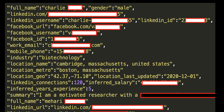 Contoh data yang diklaim berasal dari pengguna LinkedIn yang dijual oleh hacker di situs Raid Forums. 