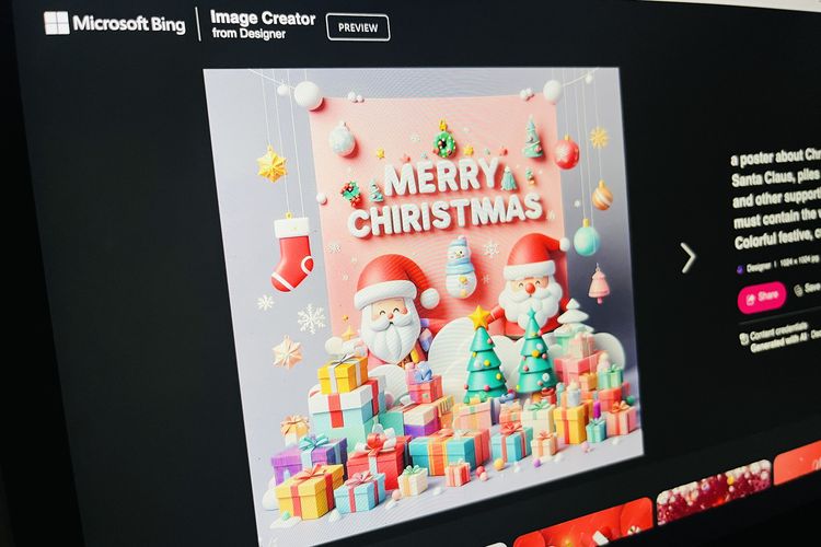 Cara membuat gambar ucapan selamat Natal 2023 via Bing Image Creator.
