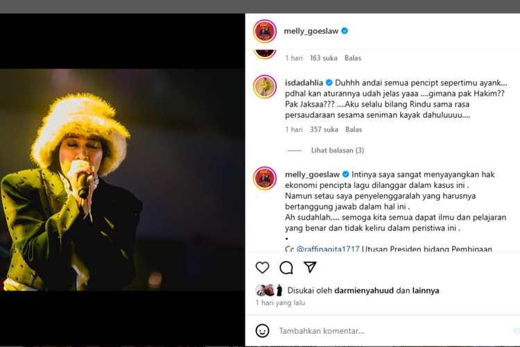 Penyanyi dangdut Iis Dahlia sepakat dengan penilaian pencipta lagu Melly Goeslaw yang menyebut, kewajiban pembayaran royalti seharusnya ditanggung oleh penyelenggara acara, bukan penyanyinya.