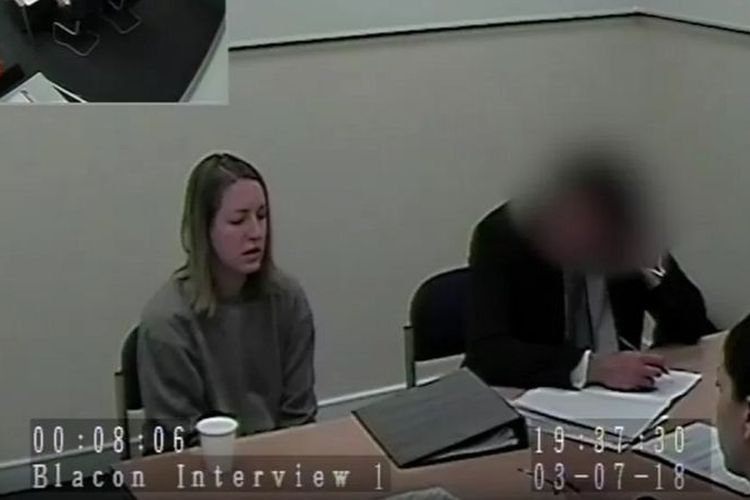 Foto perawat Lucy Letby saat melakukan wawancara pertamanya di tahanan polisi pada 2018. Dia divonis penjara seumur hidup atas kejahatan membunuh tujuh bayi.