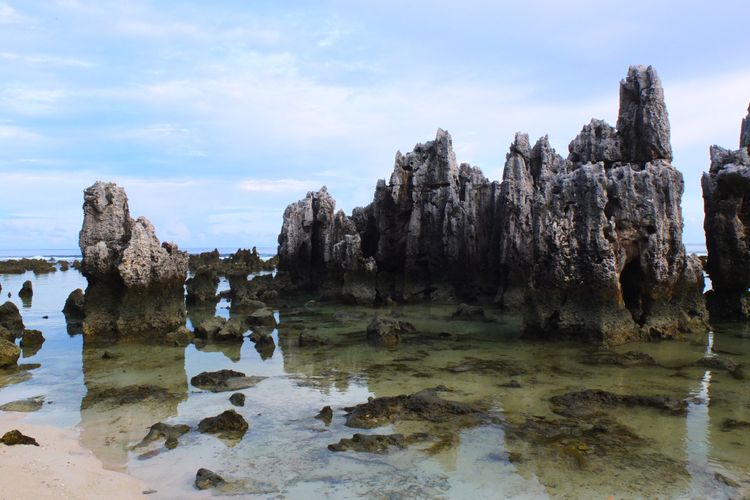 Rocks on the coast of the Nauru region, South Pacific.