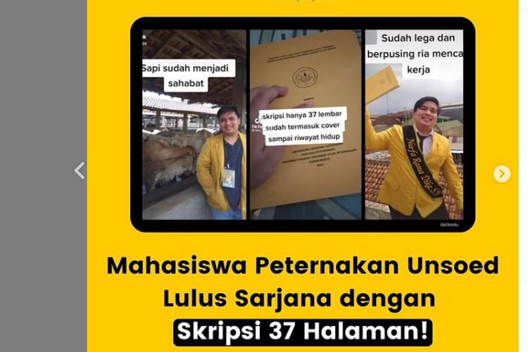 Mahasiswa Fakultas Peternakan Universitas Jenderal Soedirman (Unsoed) berhasil membuat skripsi berjumlah 37 halaman.